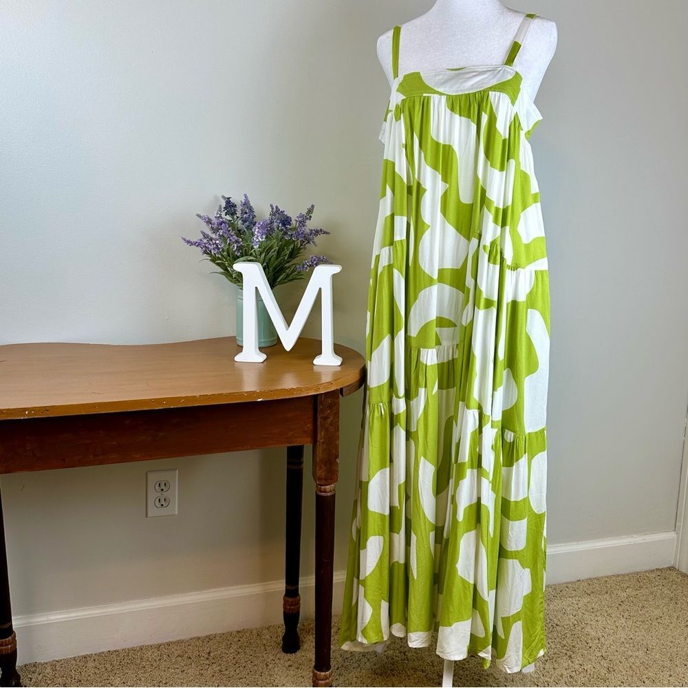 Anthropologie Green and White Maxi Dress